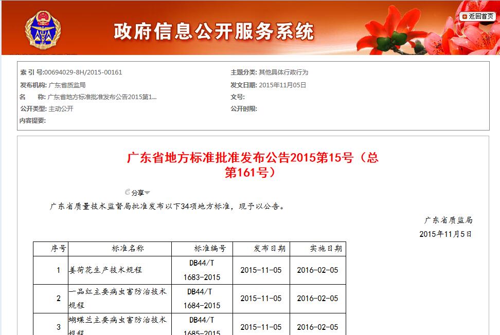 廣東省地方標準公開信息